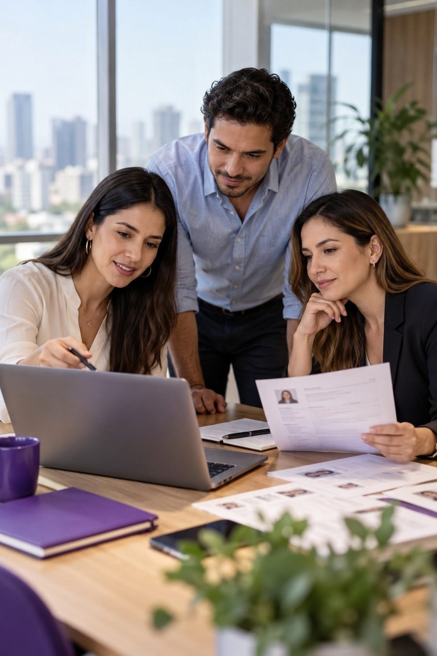 Equipo de consultores revisando perfiles y procesos de una organización
